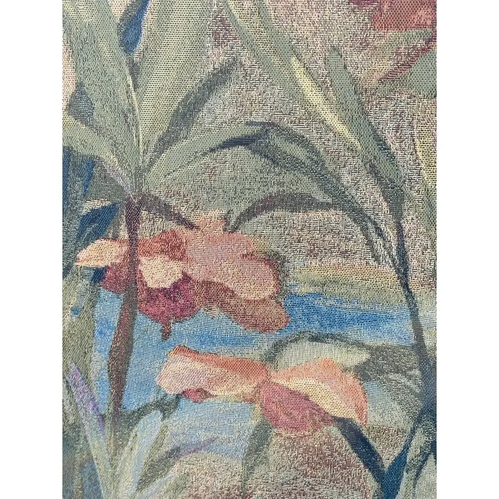 VTG Floral Tapestry Wall Hanging‎ Nature Garden Scene 30x29 USA Cottagecore BOHO